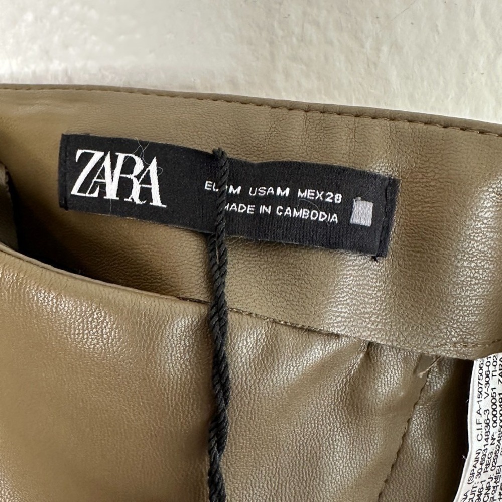 Zara Faux Leather Midi Skirt Olive Green Size Medium NWT - Picture 6 of 9